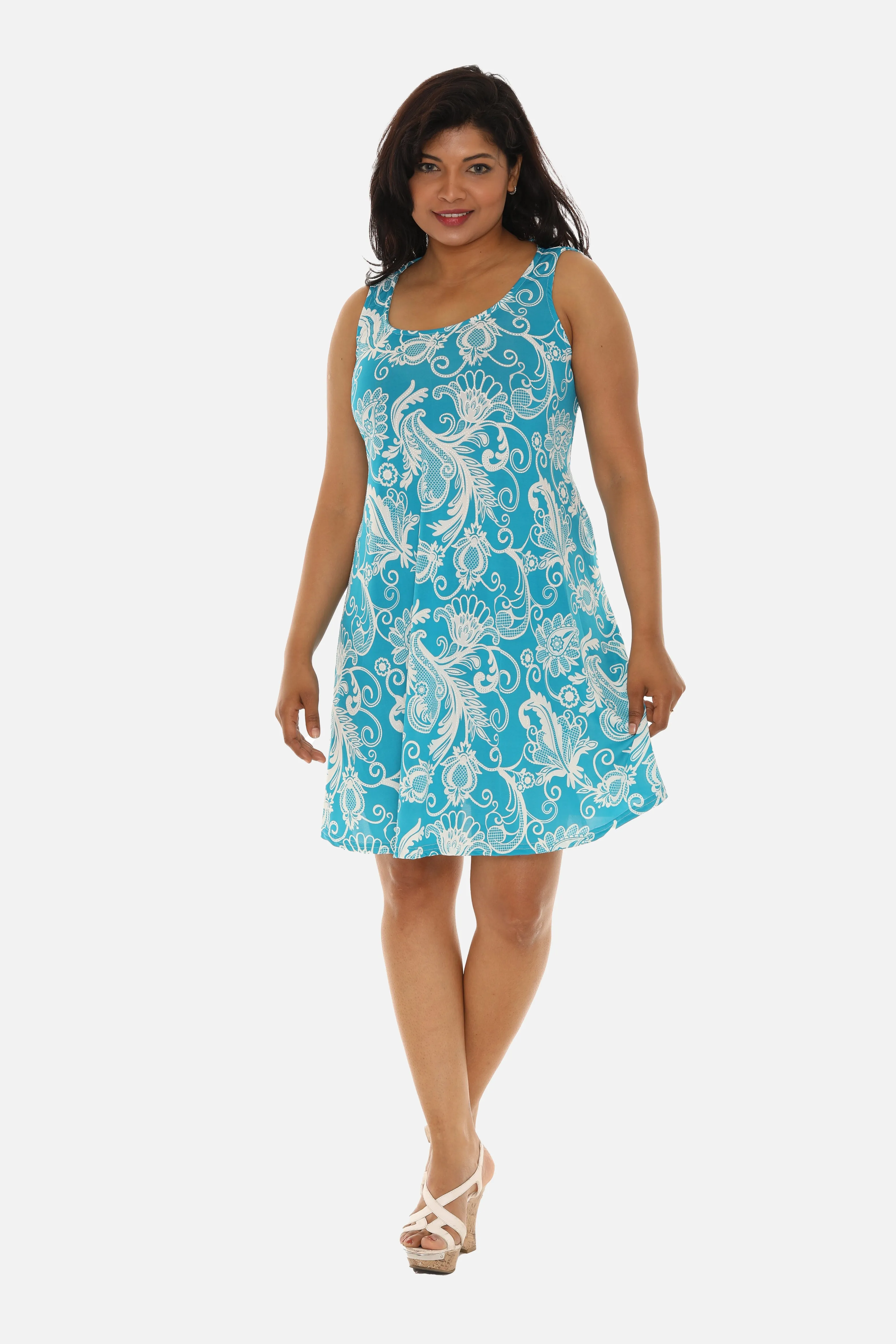 Floral Paisley Sleeveless Shift Midi Dress For Women