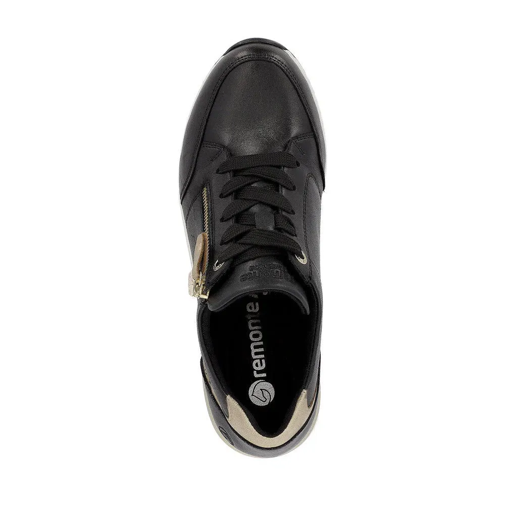 REMONTE WEDGE SNEAKER WITH ZIP BLACK/GOLD - WOMENS